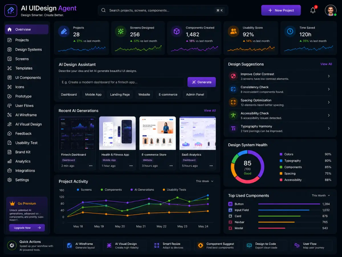 aiuidesign.app AI UI design app — training dashboard preview